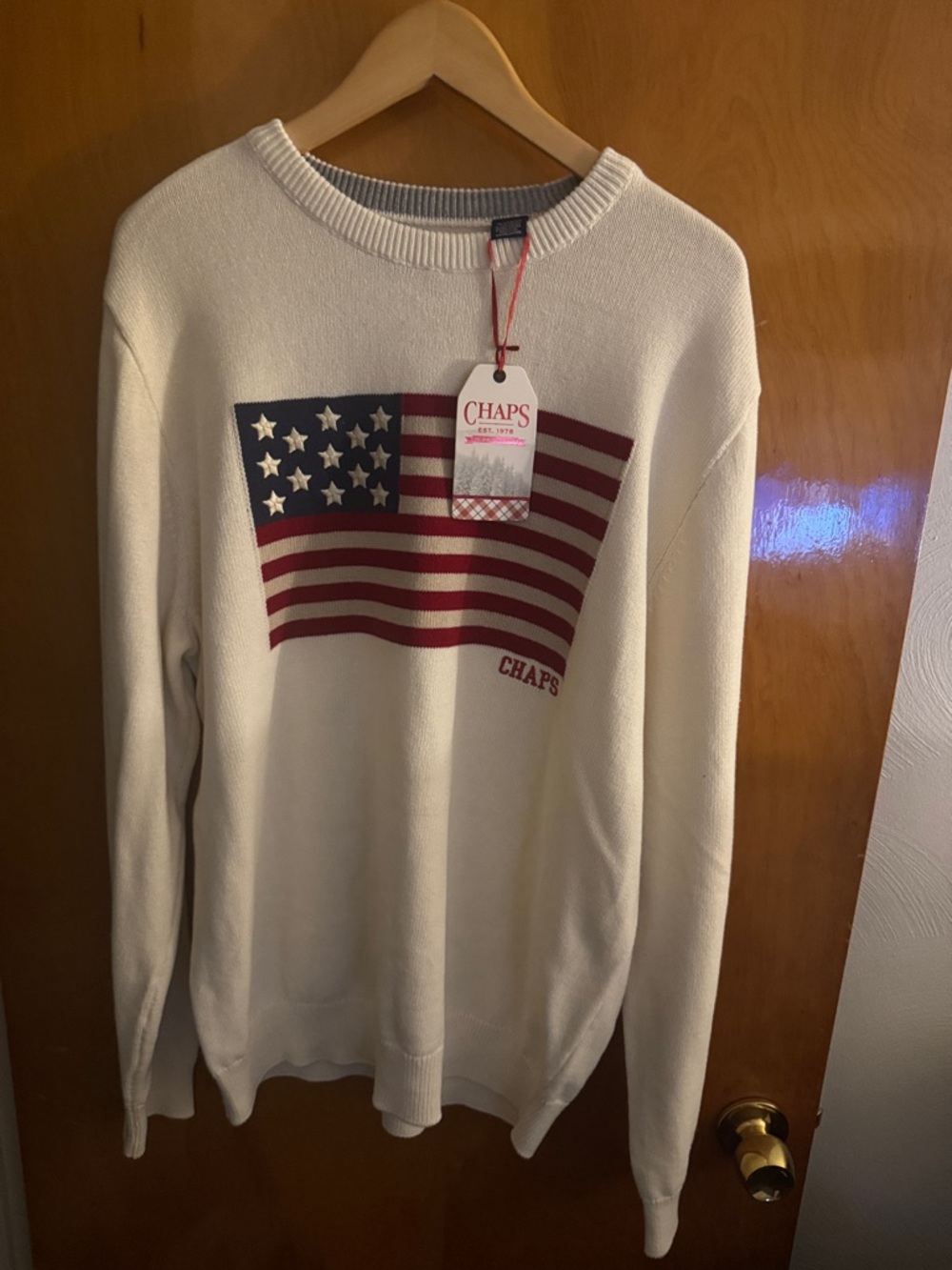 Chaps Flag Sweater Mens XL White